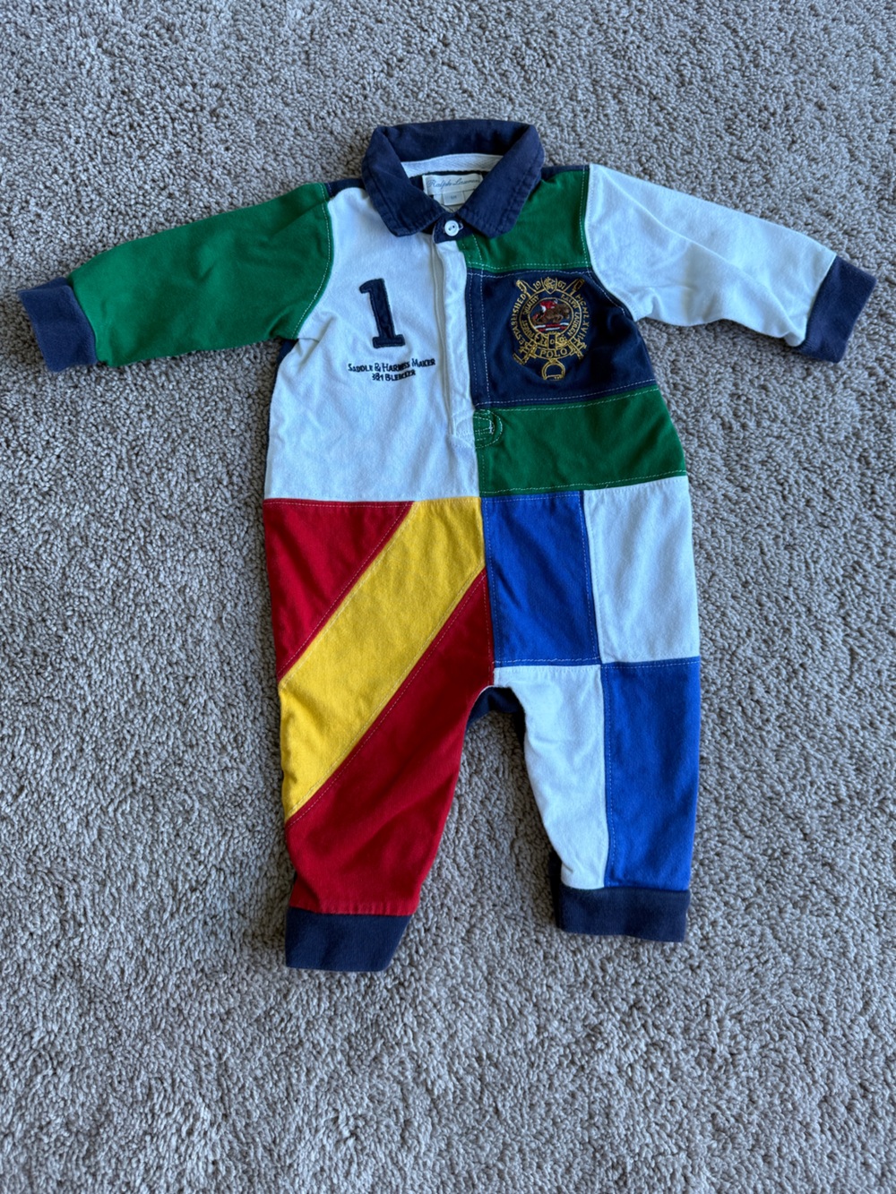 Ralph Lauren Multi-Color Patchwork polo embroidered One-Piece horse race